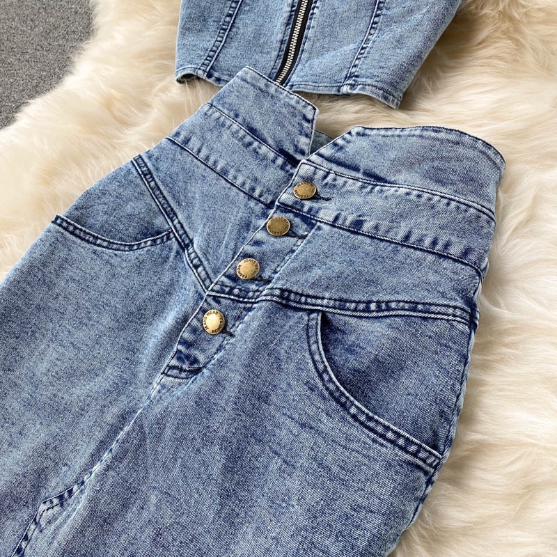 Women Camisole Denim Skirt Two-Piece Set
