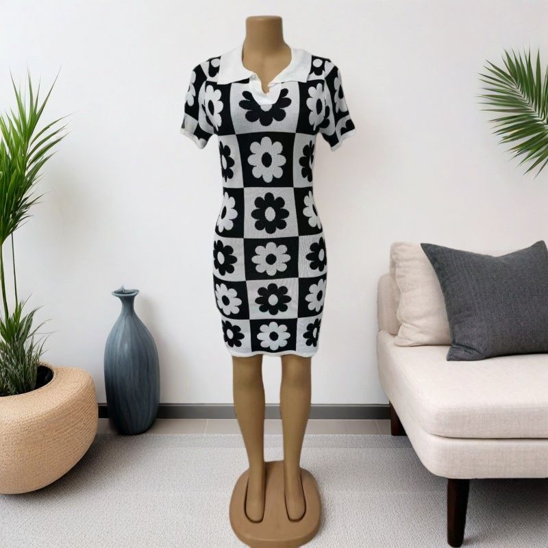 Women summer casual printed flower button Turndown Collar short-sleeved Top