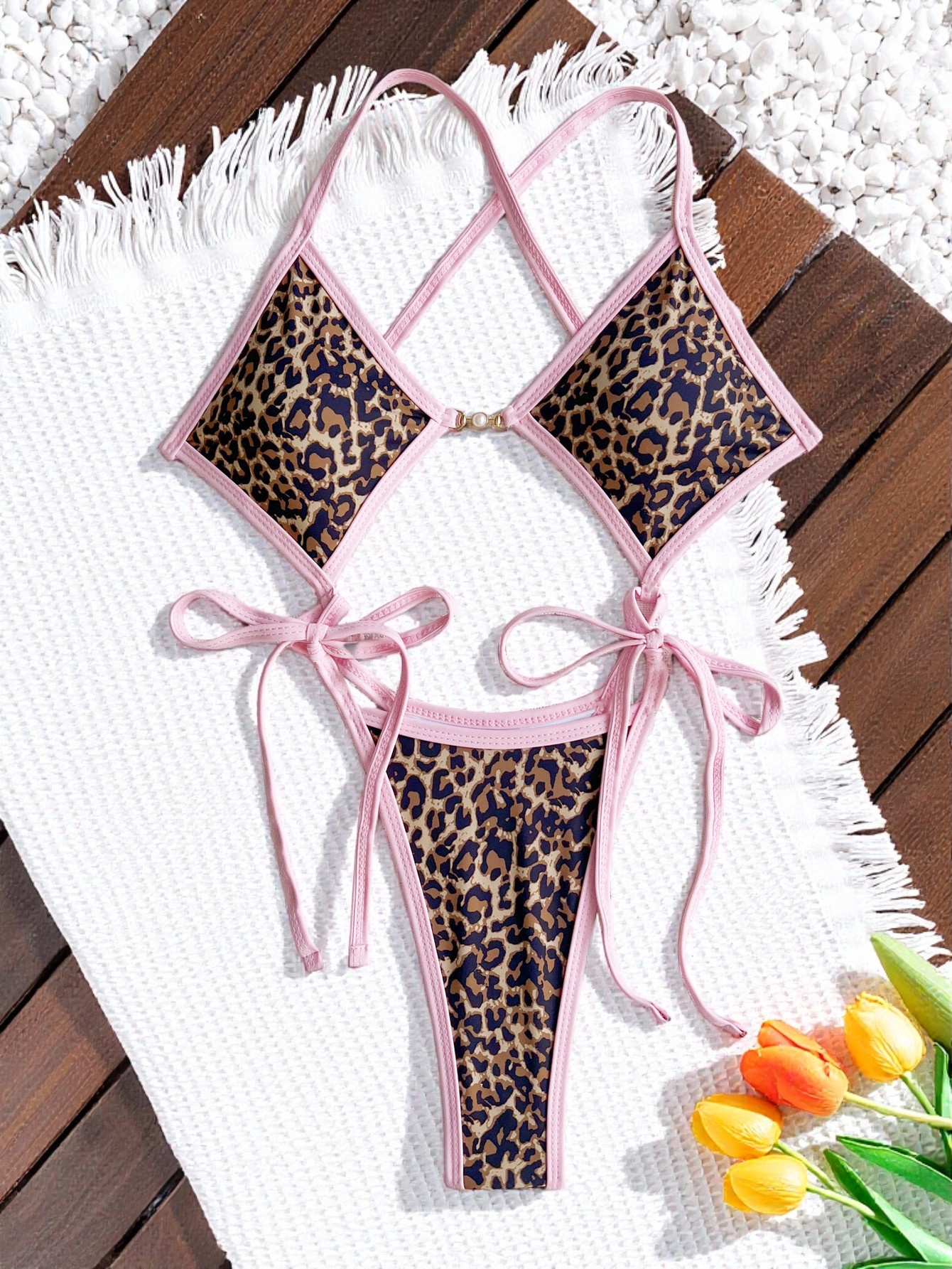 Women Color Block Leopard Print One-Piece Swimwear