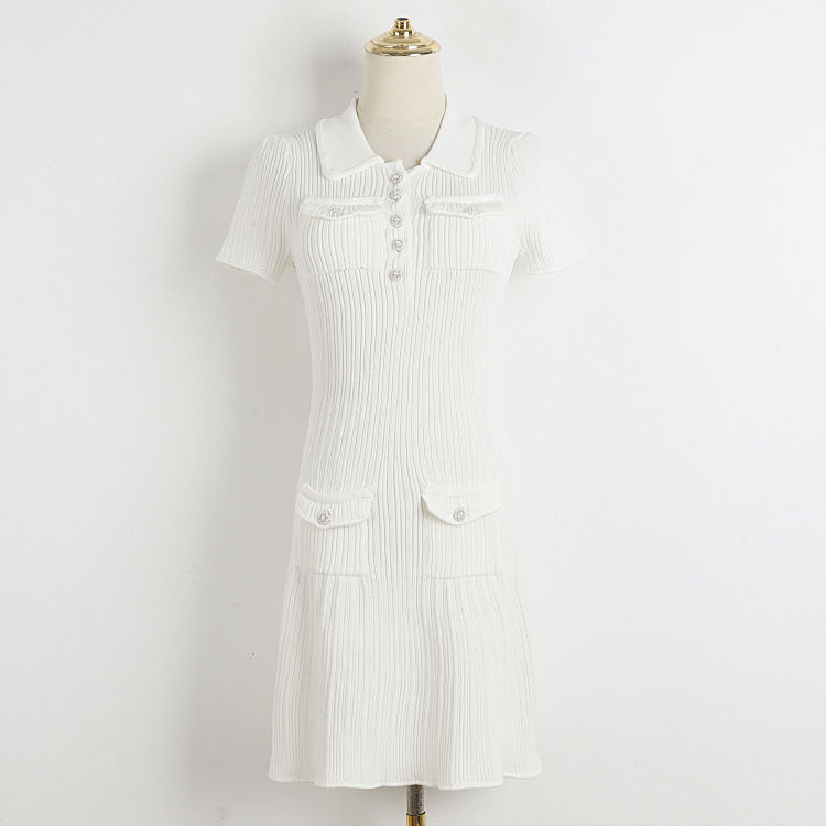 Women French spring Summer Turndown Collar knitting dress