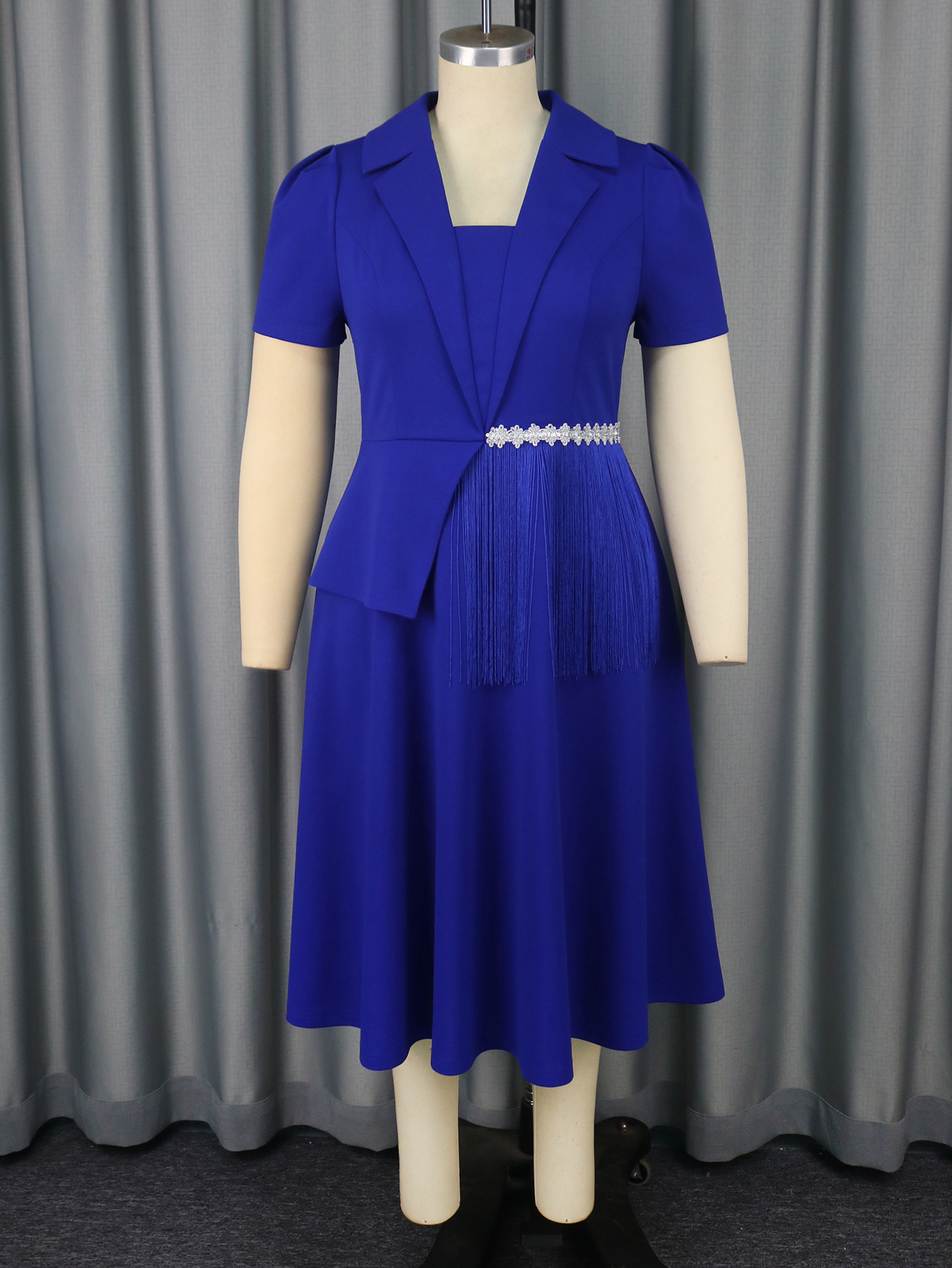 Plus Size Women Turndown Collar Irregular Tassel Blazer Dress