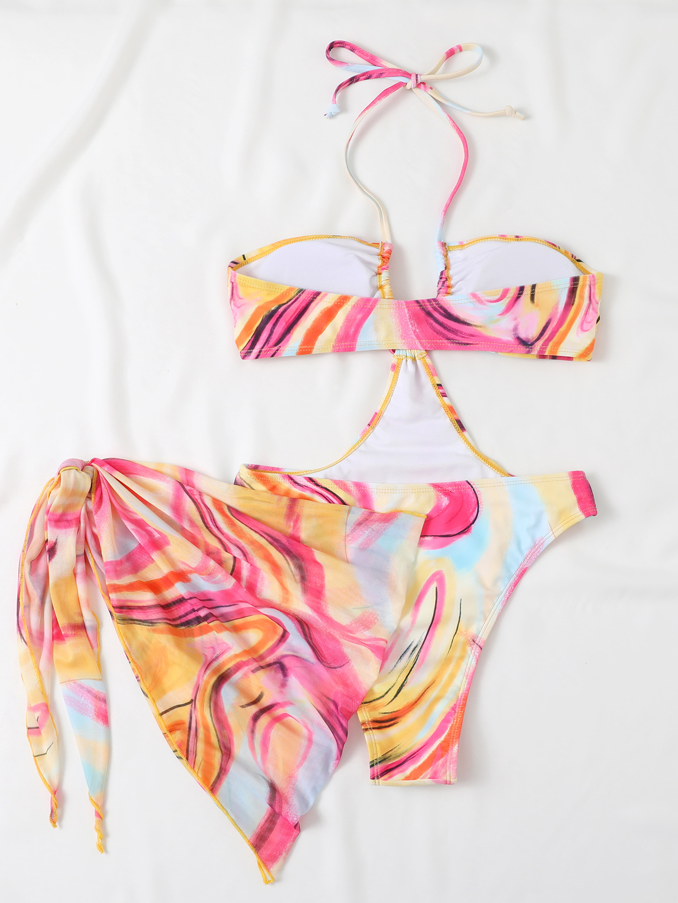 Printed one piece swimwear mesh skirt two piece swimsuit
