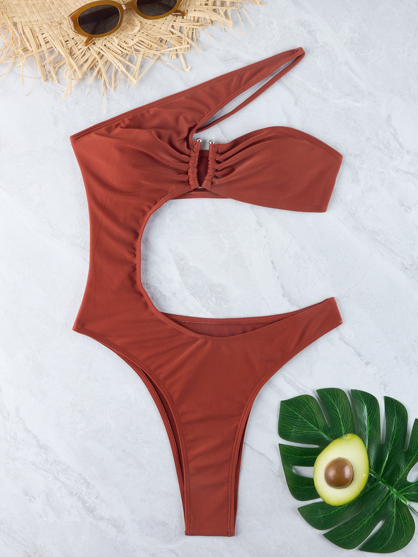 Women's Solid Color Slash Shoulder One-Piece Swimsuit