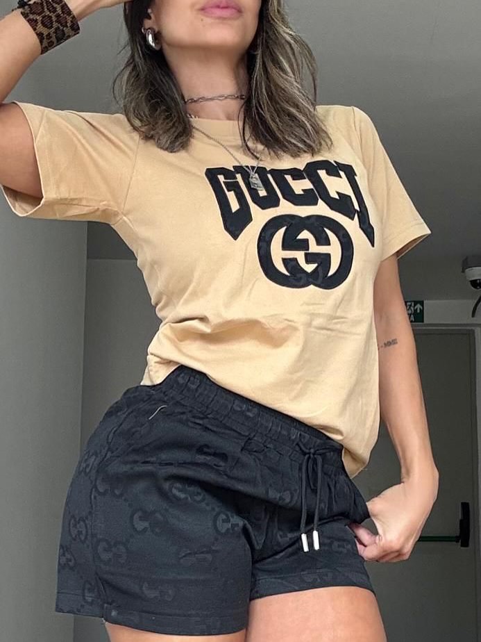 Women Summer Embroidered Printed Short Sleeve Top and Shorts Two-Piece Set