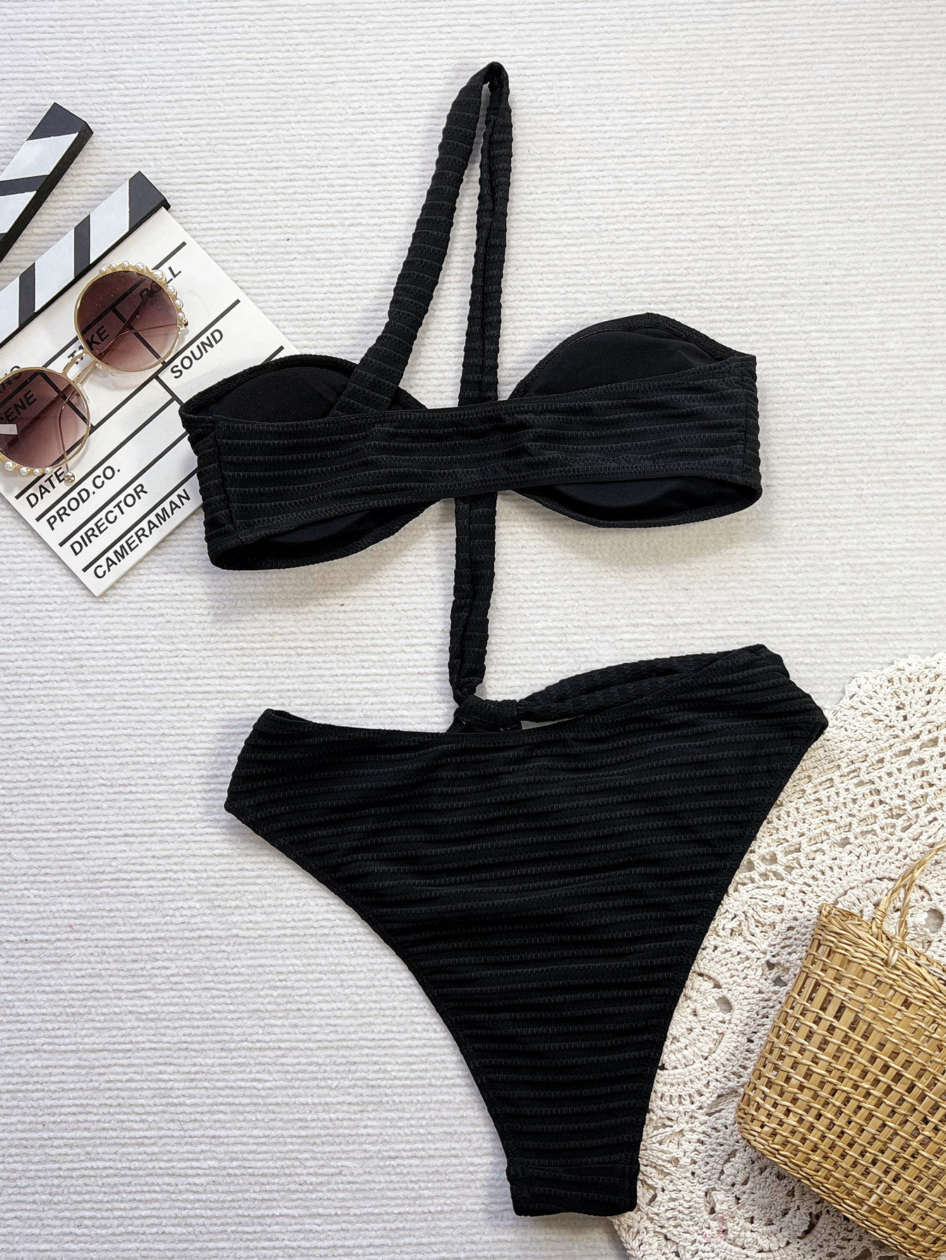 Women One Shoulder Hollow Lace-Up One-Piece Swimwear