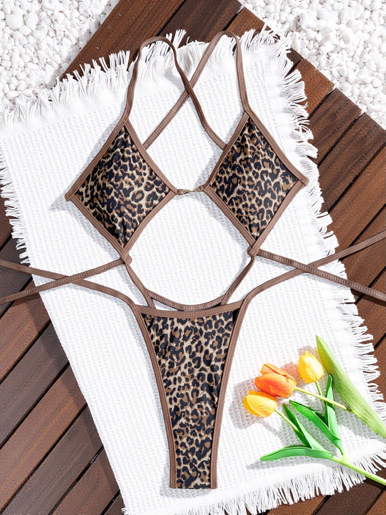Women Color Block Leopard Print One-Piece Swimwear