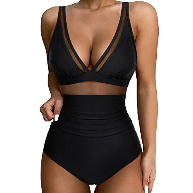 Women Mesh Printed One-piece Swimwear