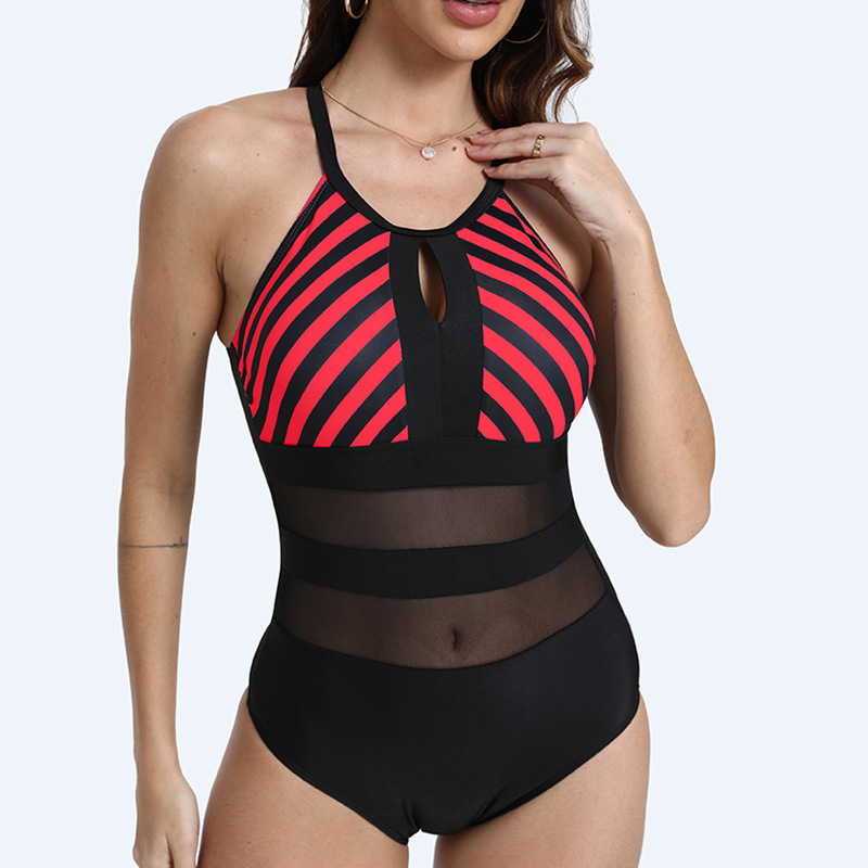 Sexy Lace Stripes One-Piece Plus Size Swimsuit