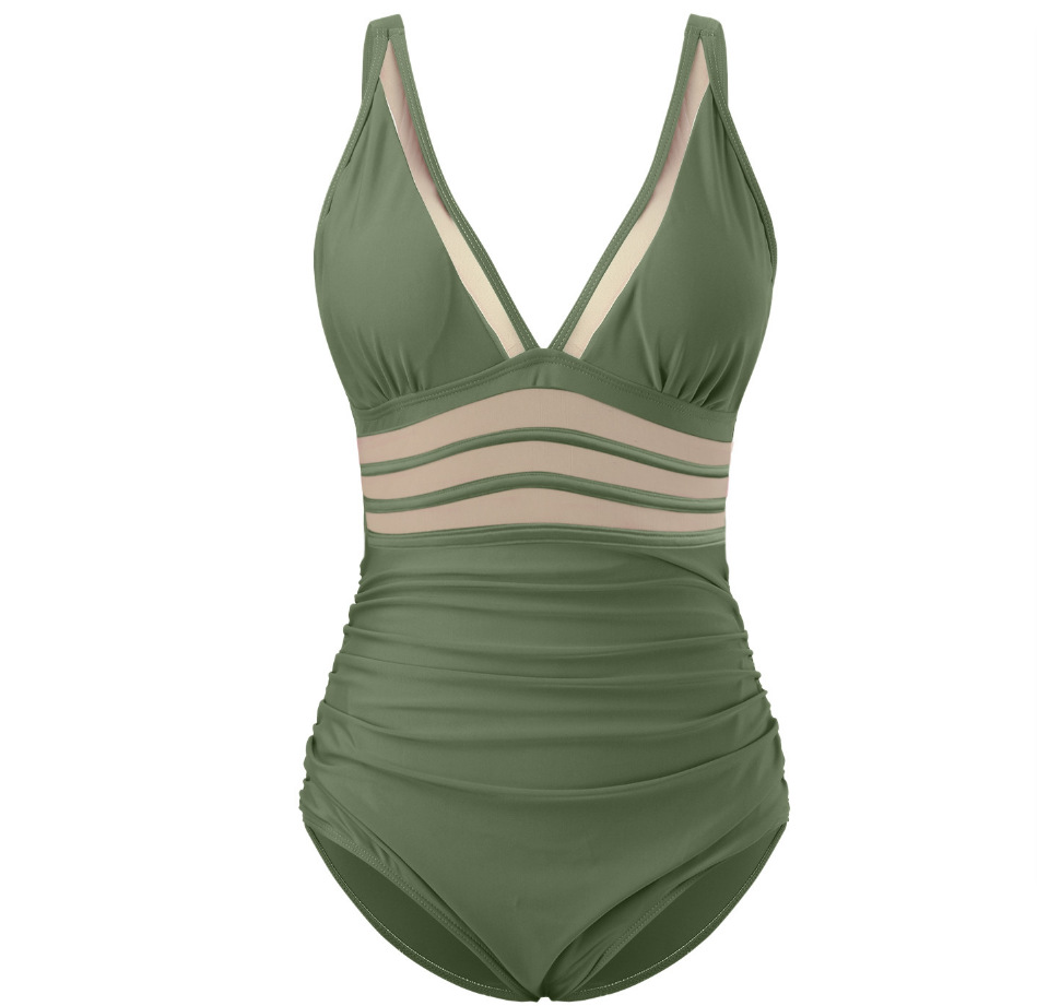 Women One-Piece Mesh Patchwork Swimsuit