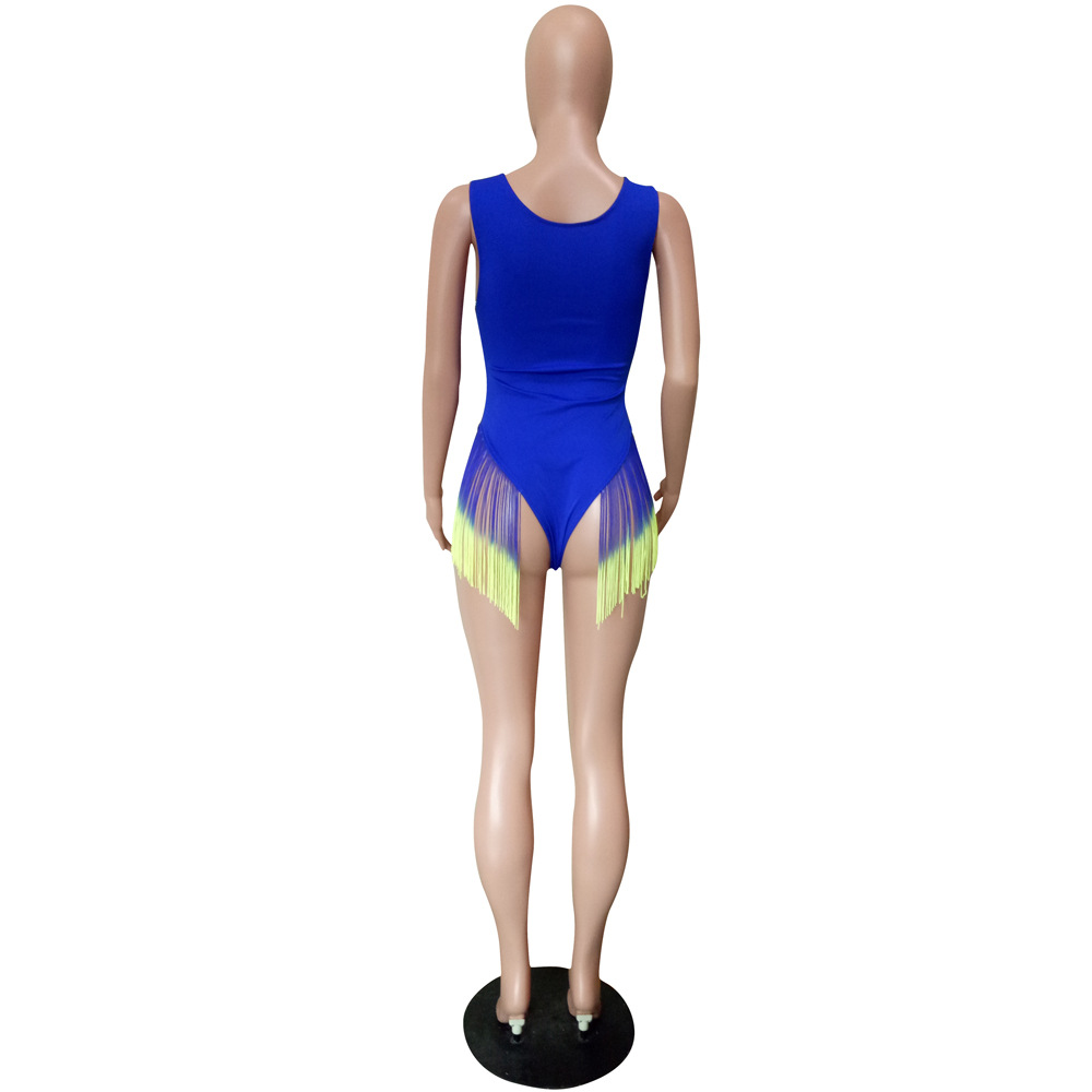 Women's Summer Gradient Color Tassel One-piece Swimsuit