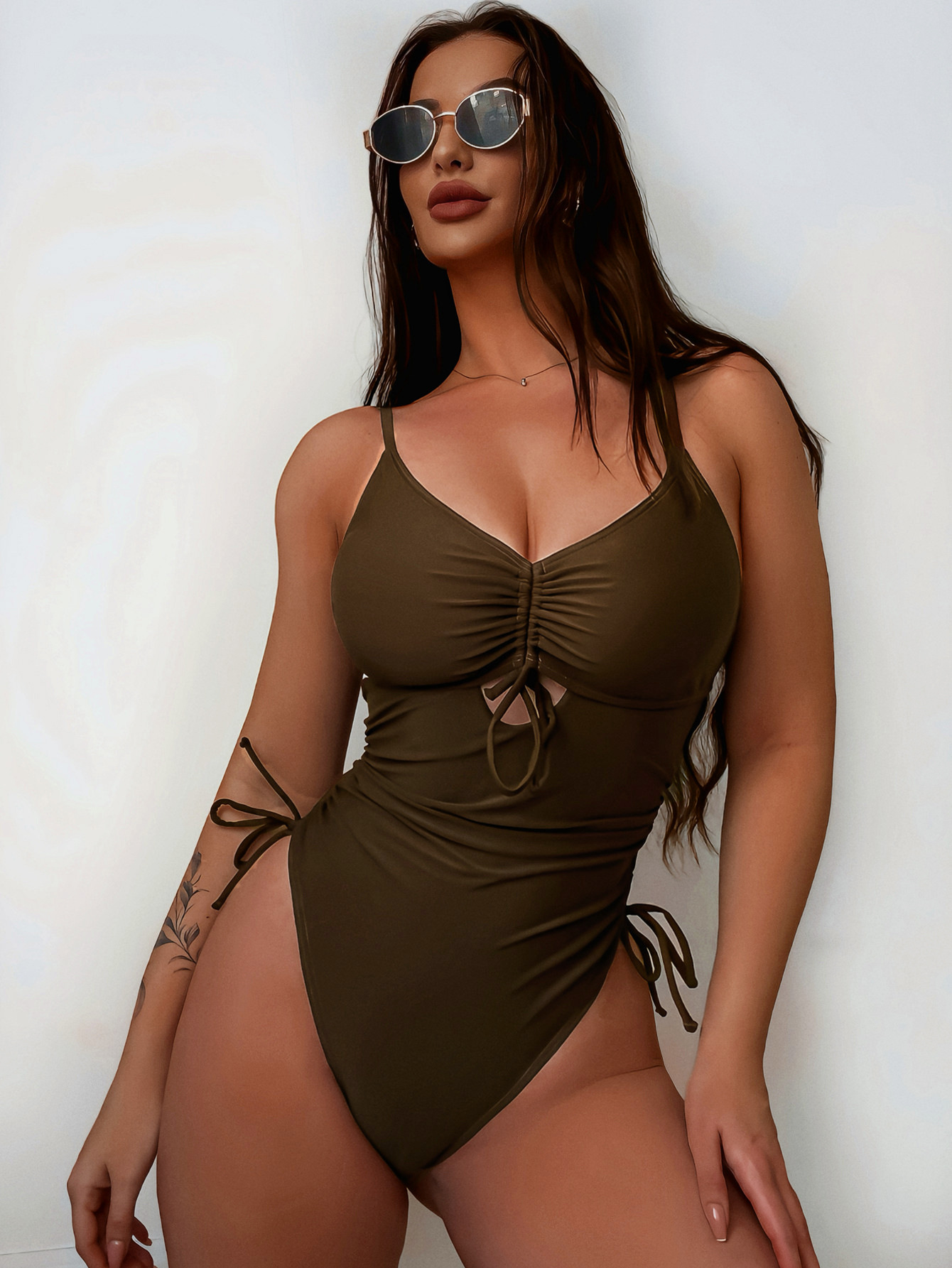 Women bikini bikini brown hollow Lace-Up one-piece swimsuit