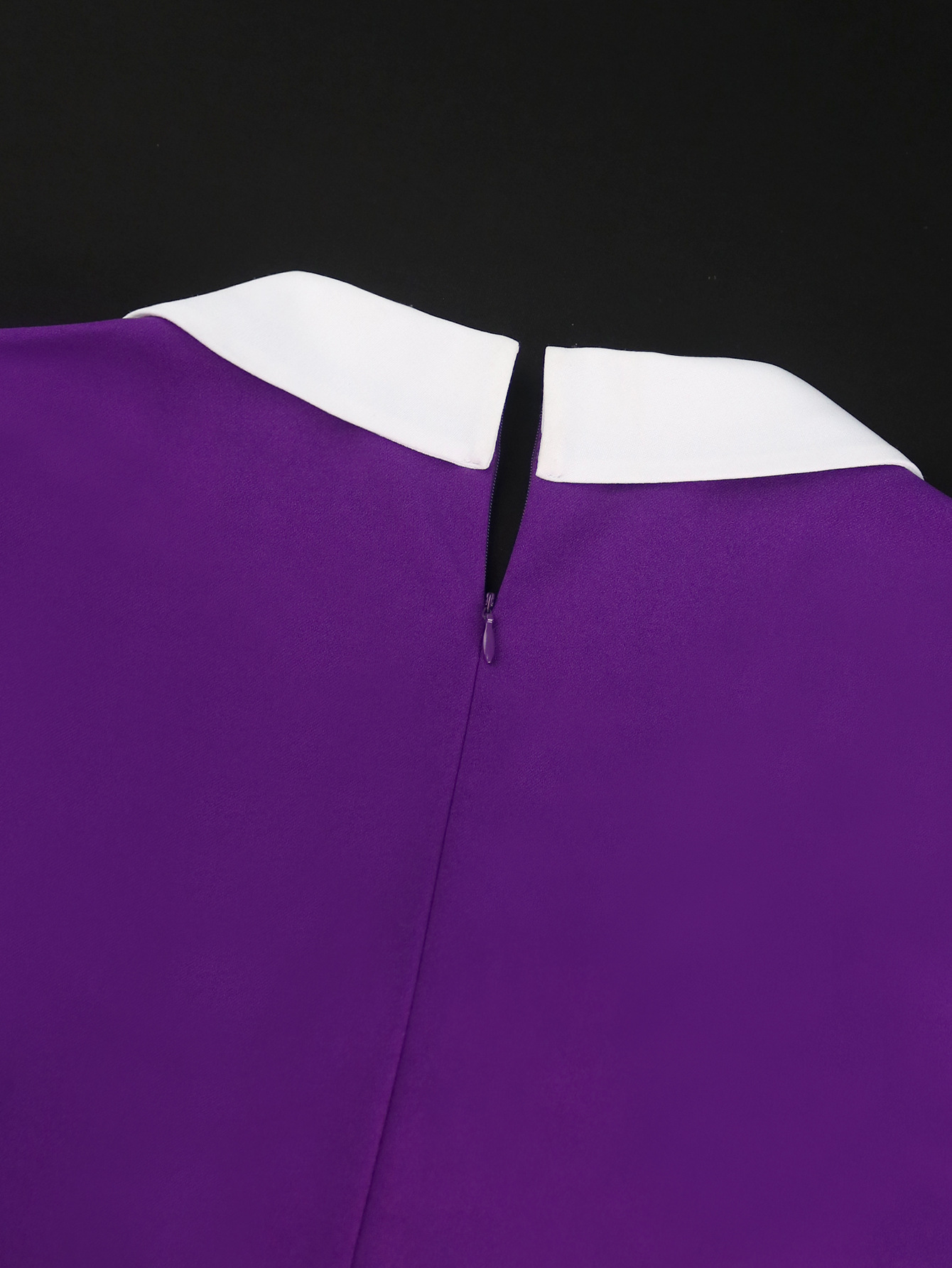 Plus Size Women Elegant Purple Pleated White Bow Square Neck Dress
