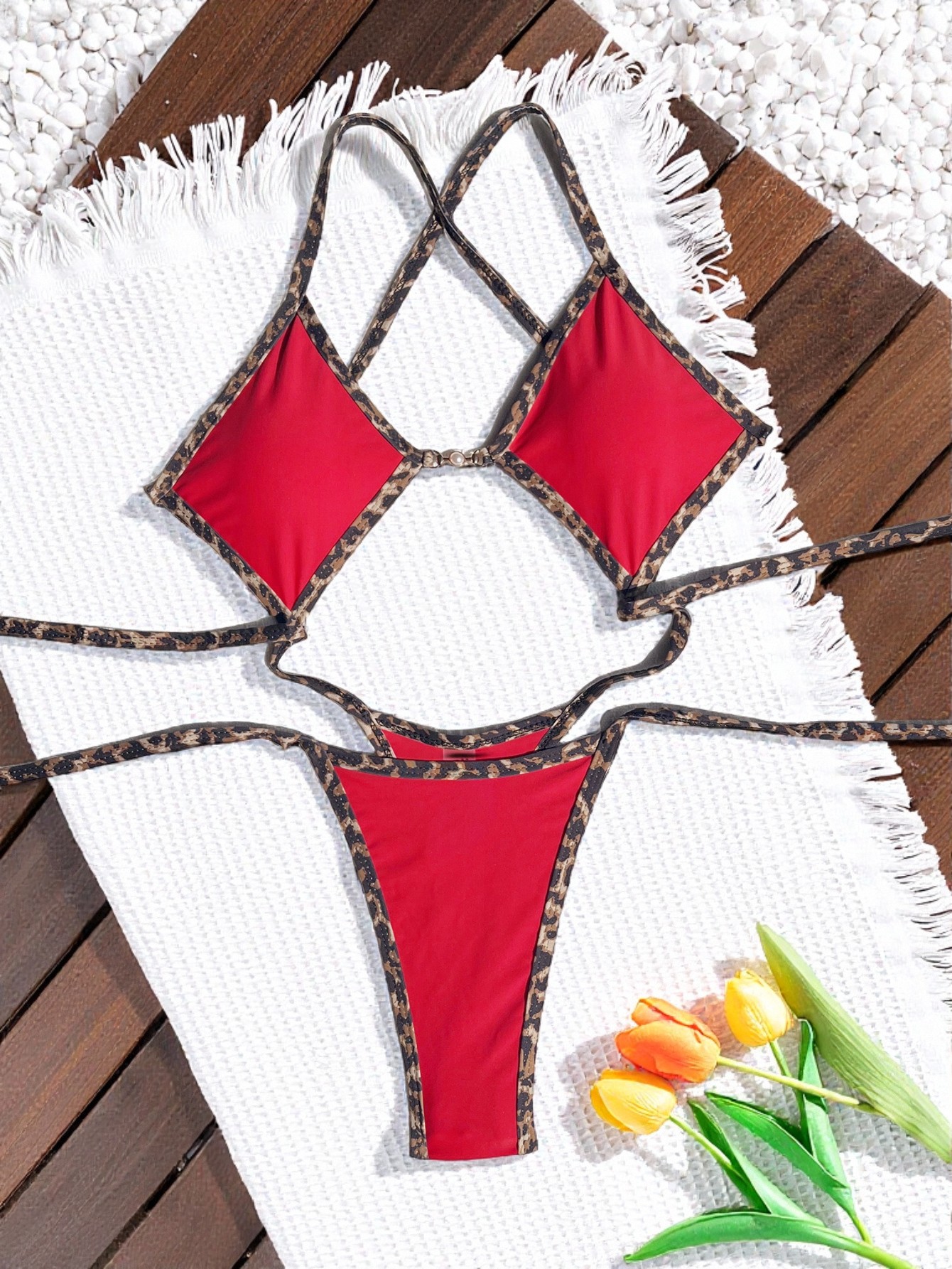 Women Color Block Leopard Print One-Piece Swimwear