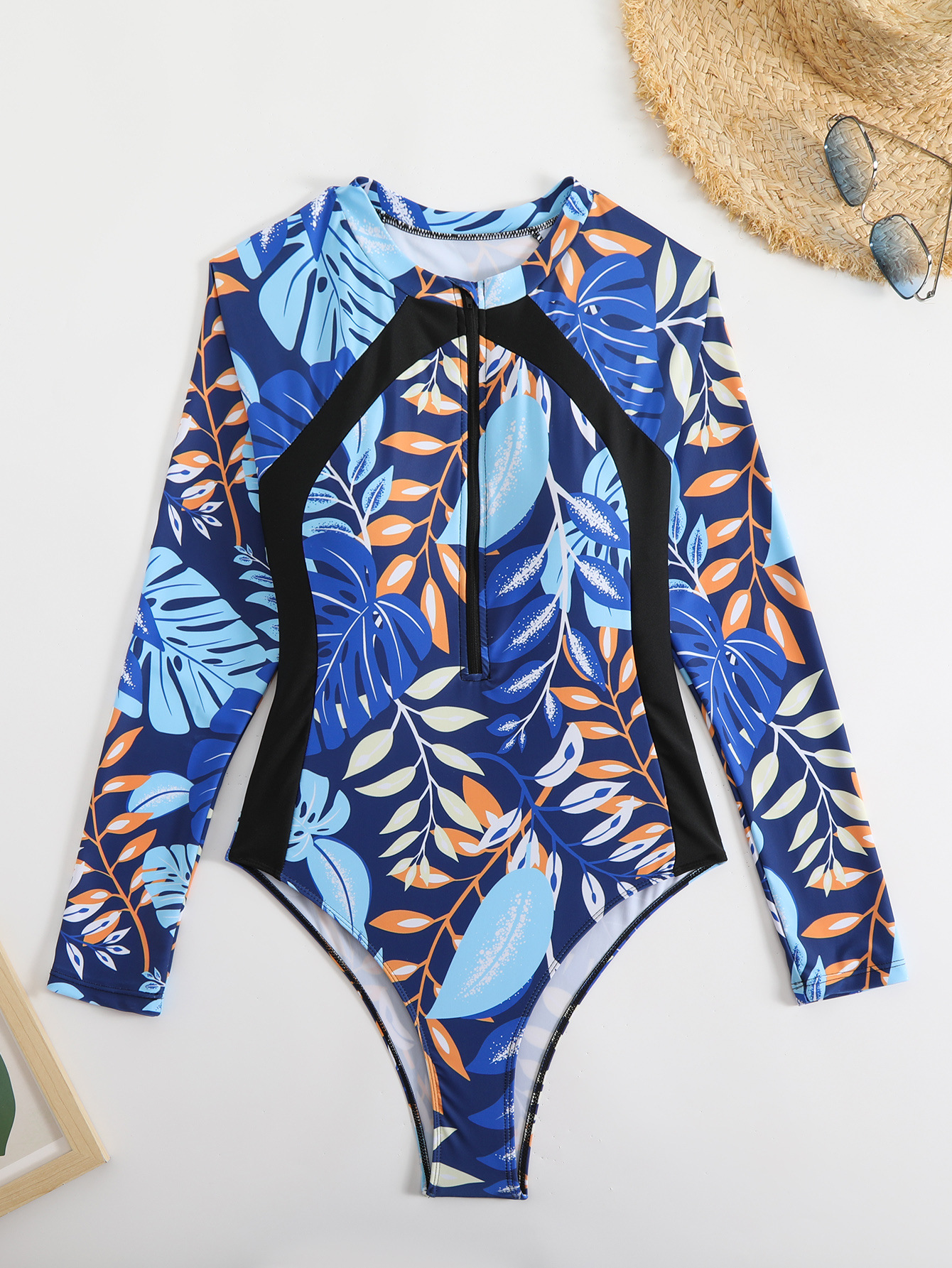Sexy Racing Surfing Suit Color Matching One-Piece Zipper Tight Fitting Slim Fit Swimsuit