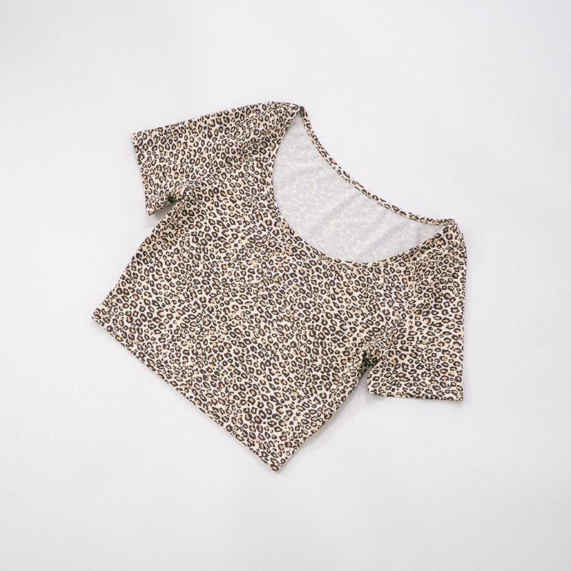 Women Spring and Summer Leopard Print Off Shoulder Top and Crop Pants two-piece set
