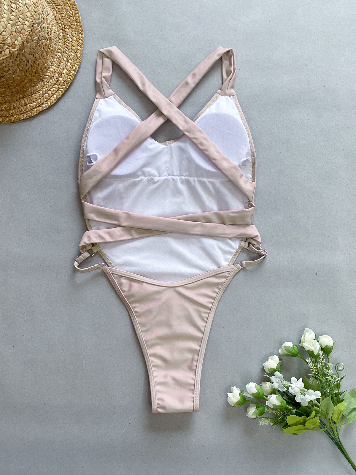 Sexy Colorblock Back Cross Straps One-Piece Women's Swimsuit