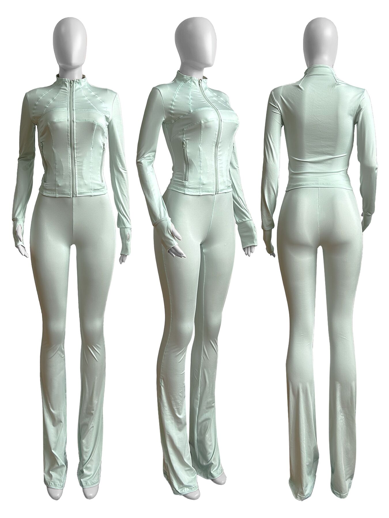 Sports Casual Women's Sexy Tight Fitting Long Sleeve Top Micro Bell Pants Two-Piece Set