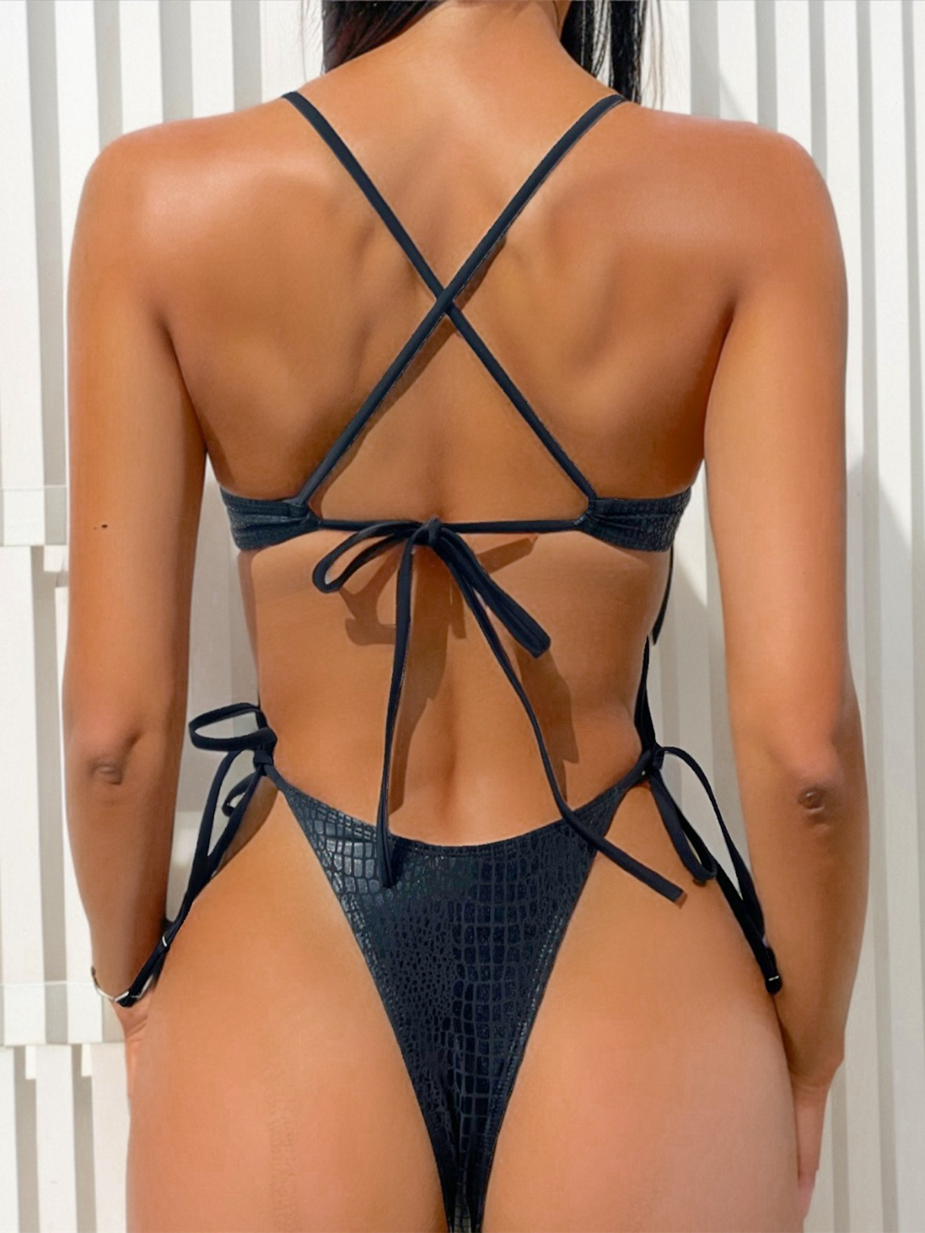 Women solid bikini lace-up Swimwear