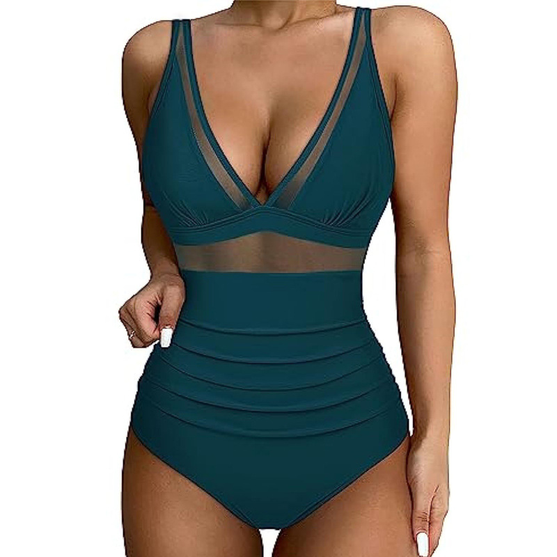 Women Mesh Printed One-piece Swimwear