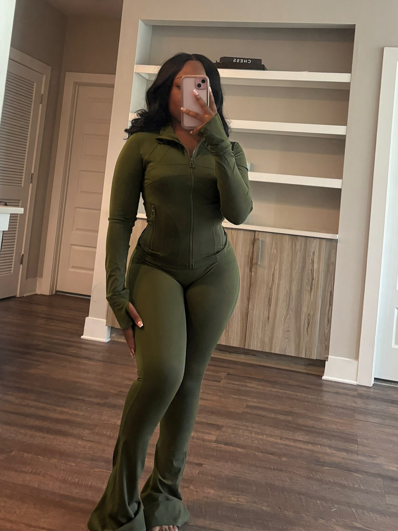 Sports Casual Women's Sexy Tight Fitting Long Sleeve Top Micro Bell Pants Two-Piece Set