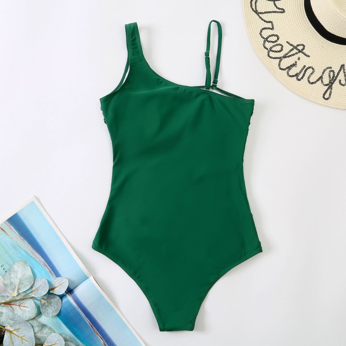 Patchwork Mesh Women's One-Piece Slash Shoulder Swimsuit
