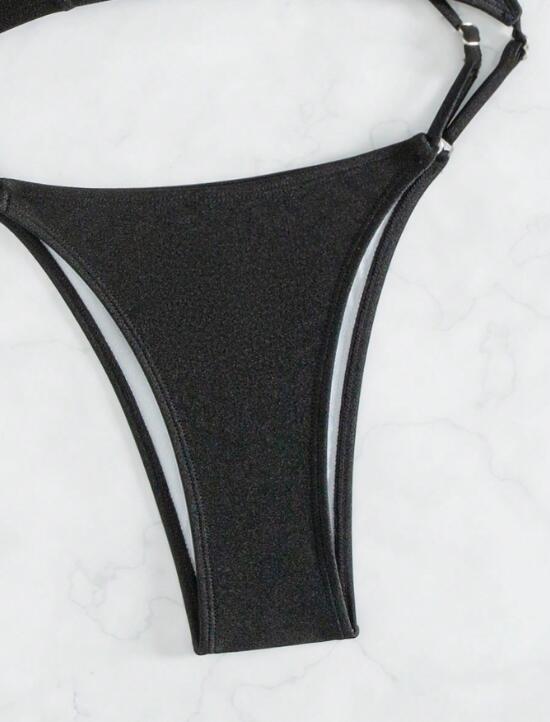 Women Backless Sexy Black Bikini One Piece Swimsuit