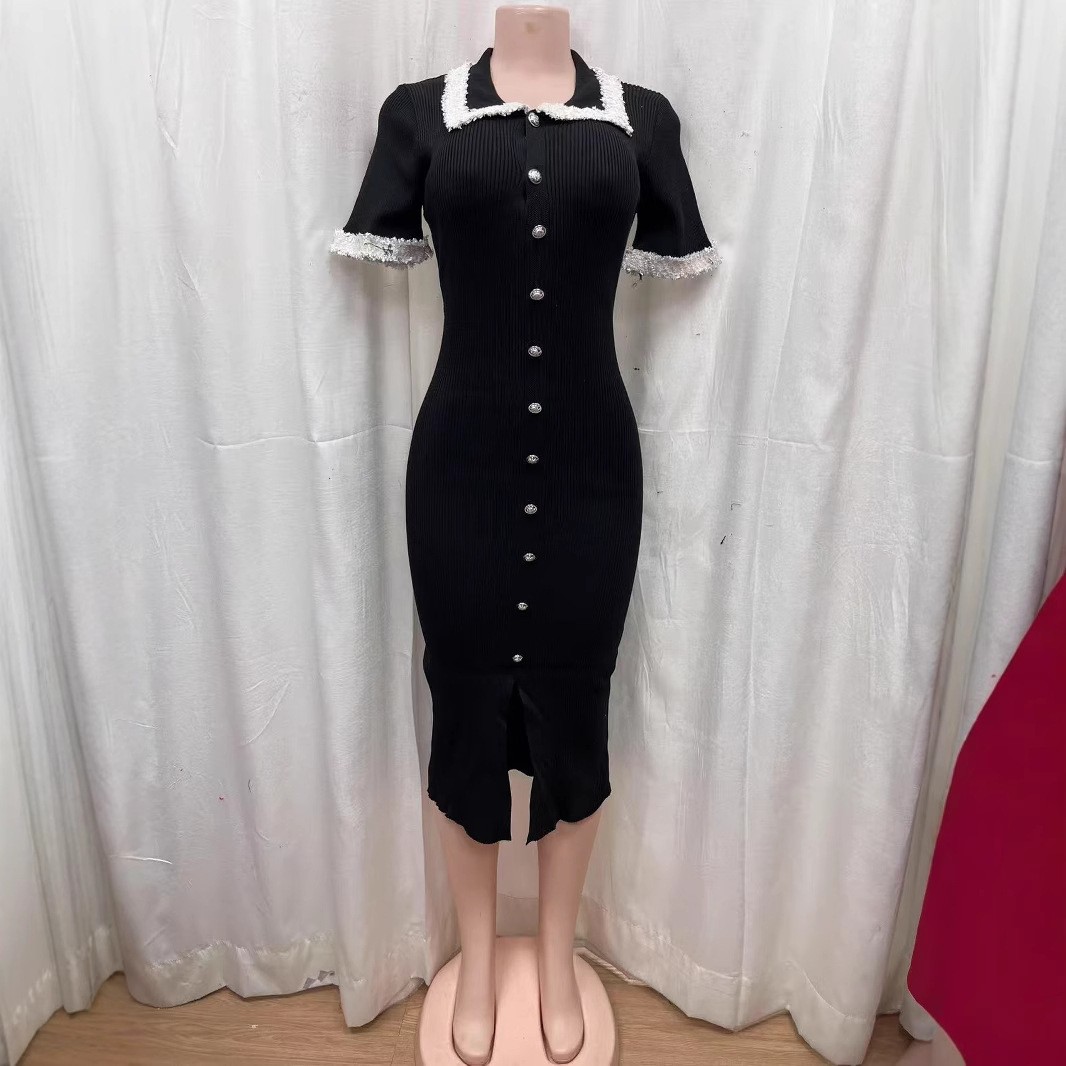 Women French single hook flower collar Peter Pan Collar knitting dress