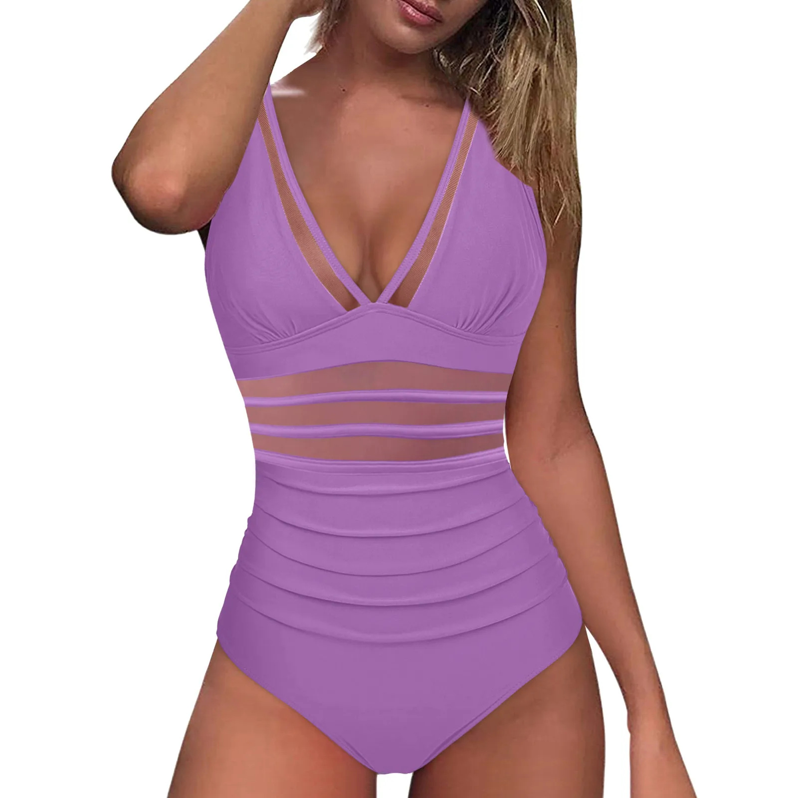Women One-Piece Mesh Patchwork Swimsuit