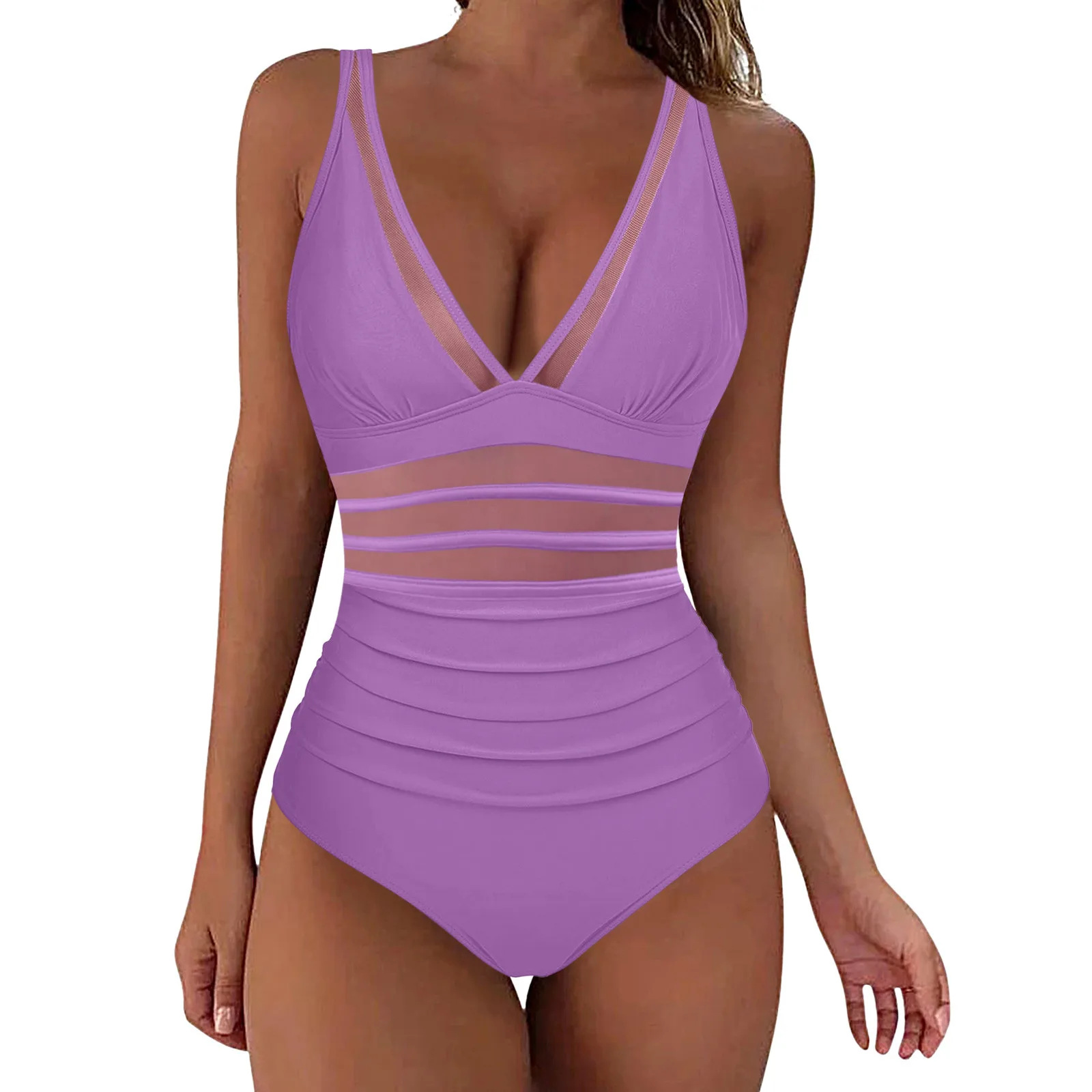 Women One-Piece Mesh Patchwork Swimsuit