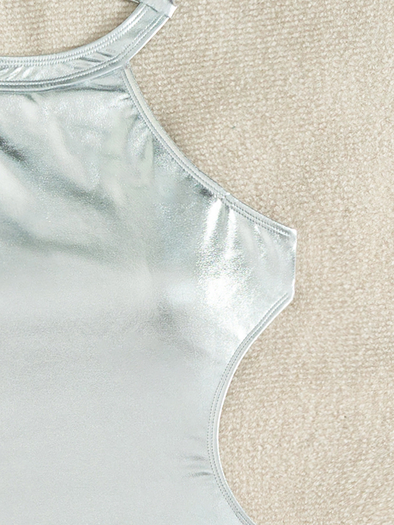Women Halter Neck Sexy Backless Bikini Silver One Piece Swimsuit