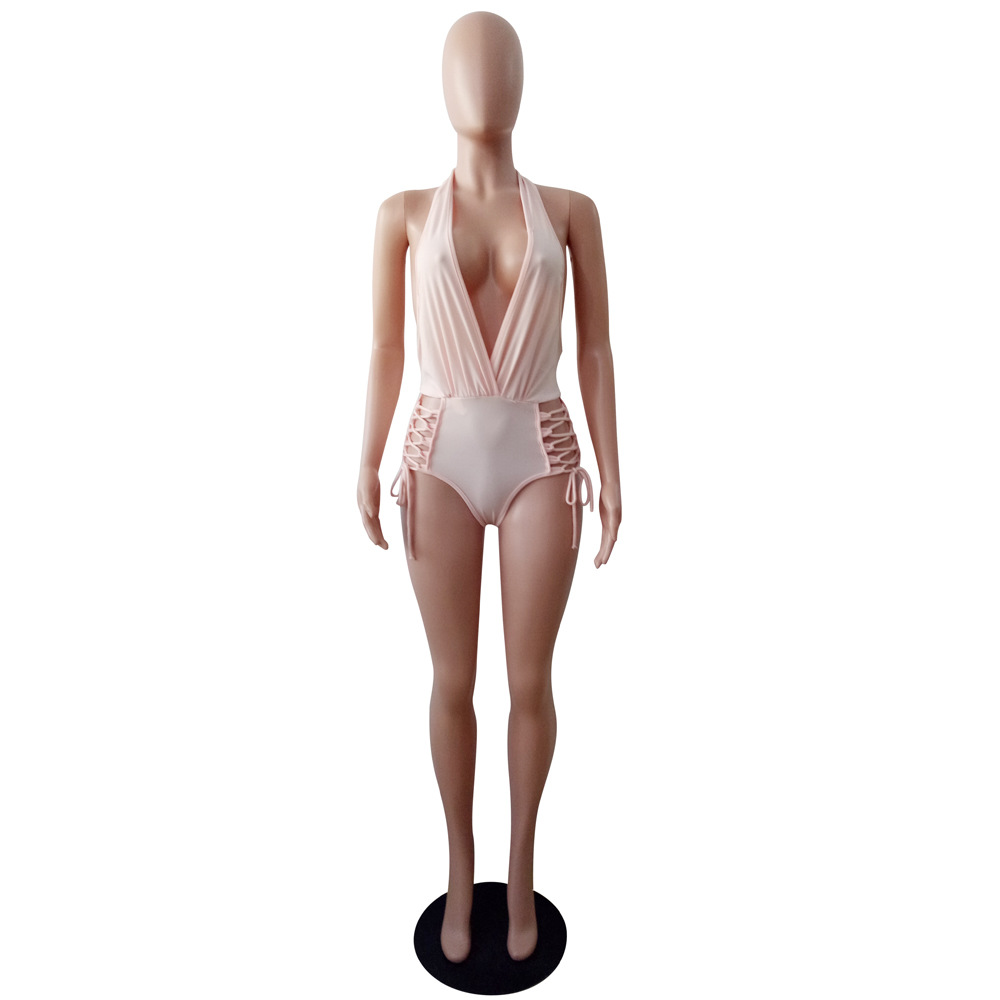 Women's Sexy Halter Neck Side Lace-up One-Piece Swimsuit