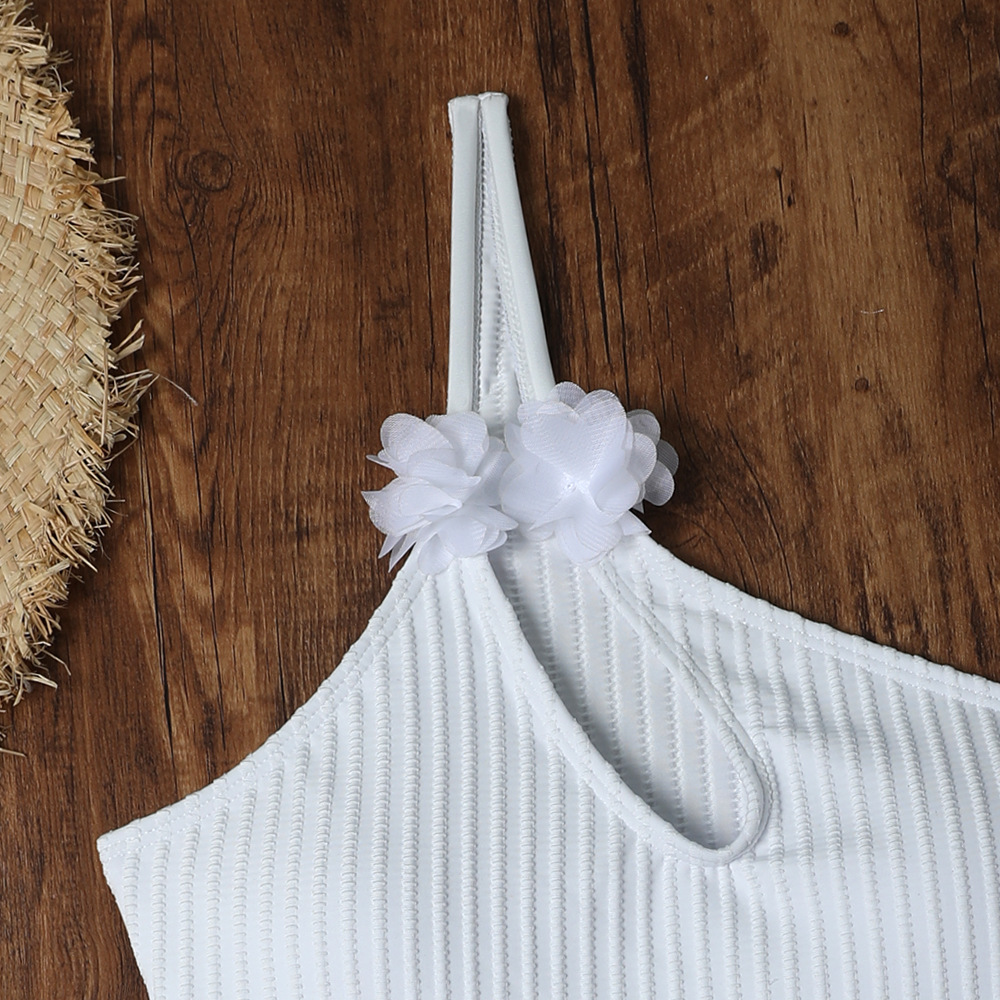 Solid Color One-Piece Flower One-Piece Swimsuit