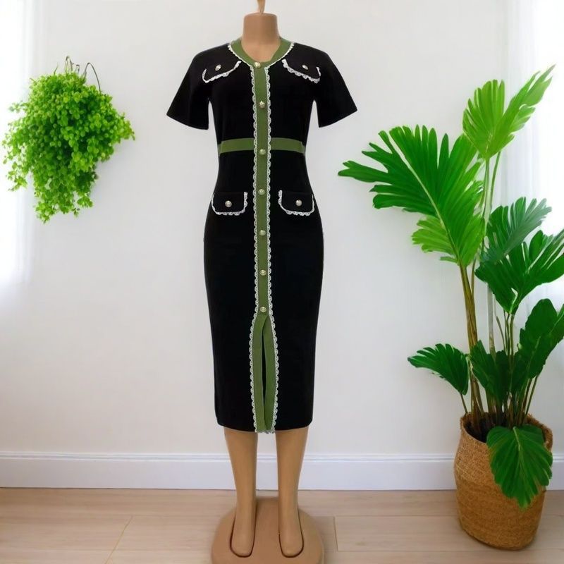 Women summer French fur beard Patchwork Bodycon Knitting dress
