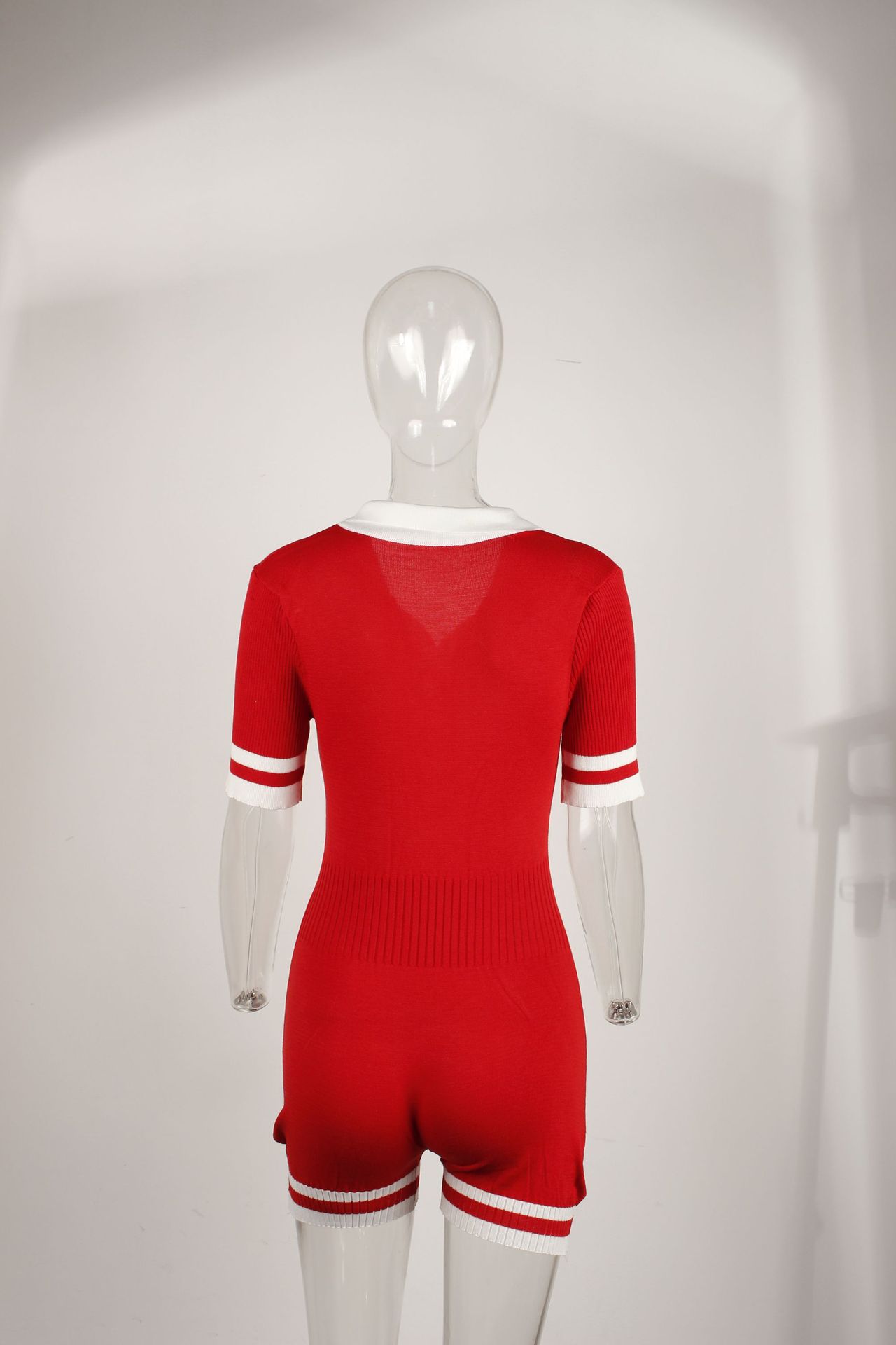 Women Summer American Casual Solid Sexy V-Neck Short Sleeve Jumpsuit
