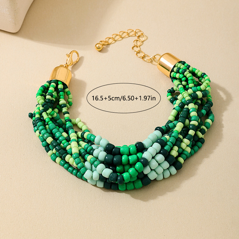 Women Style Bohemian Multi-Color Glass Beaded Multi-layer Bracelet