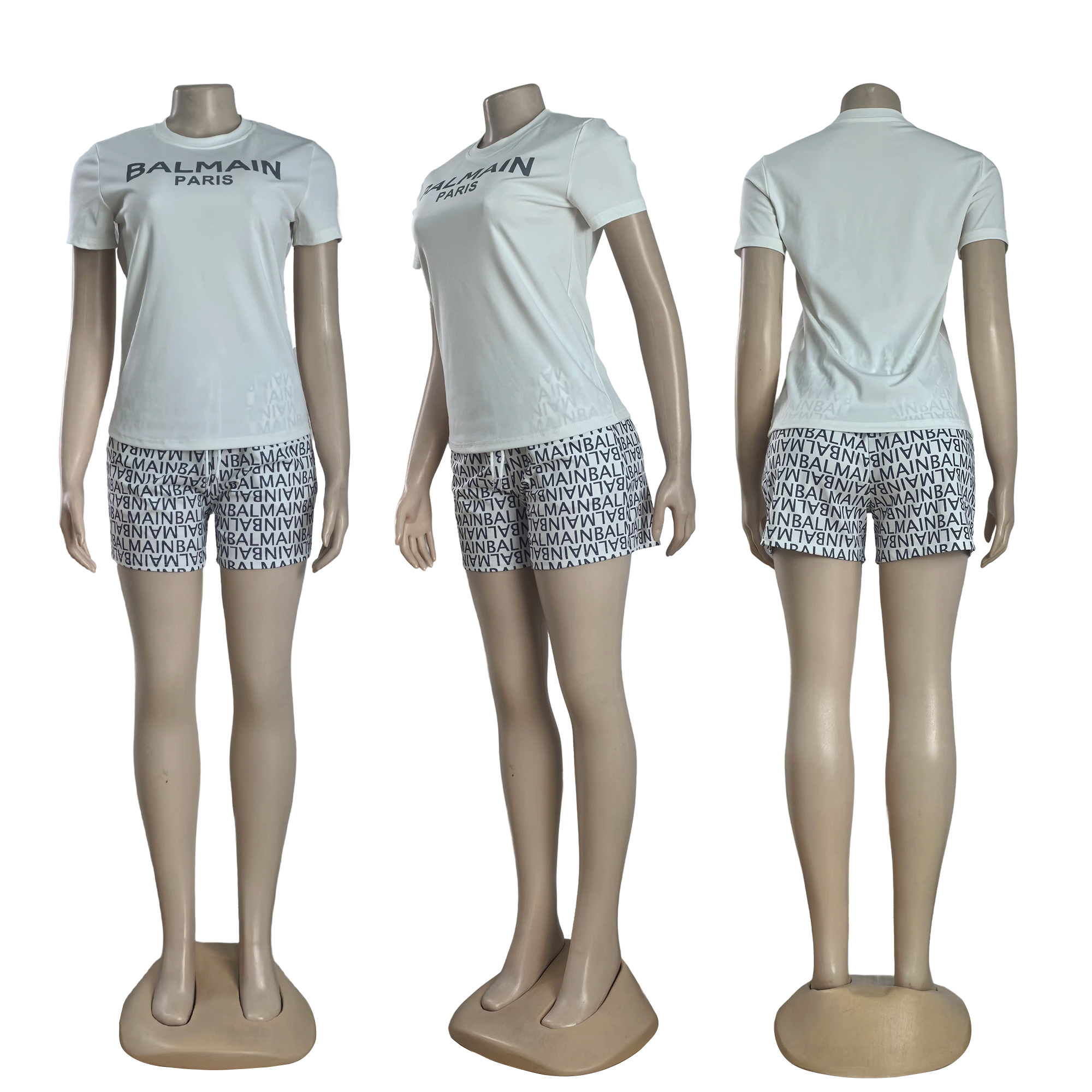 Women summer casual top and printed shorts two-piece set