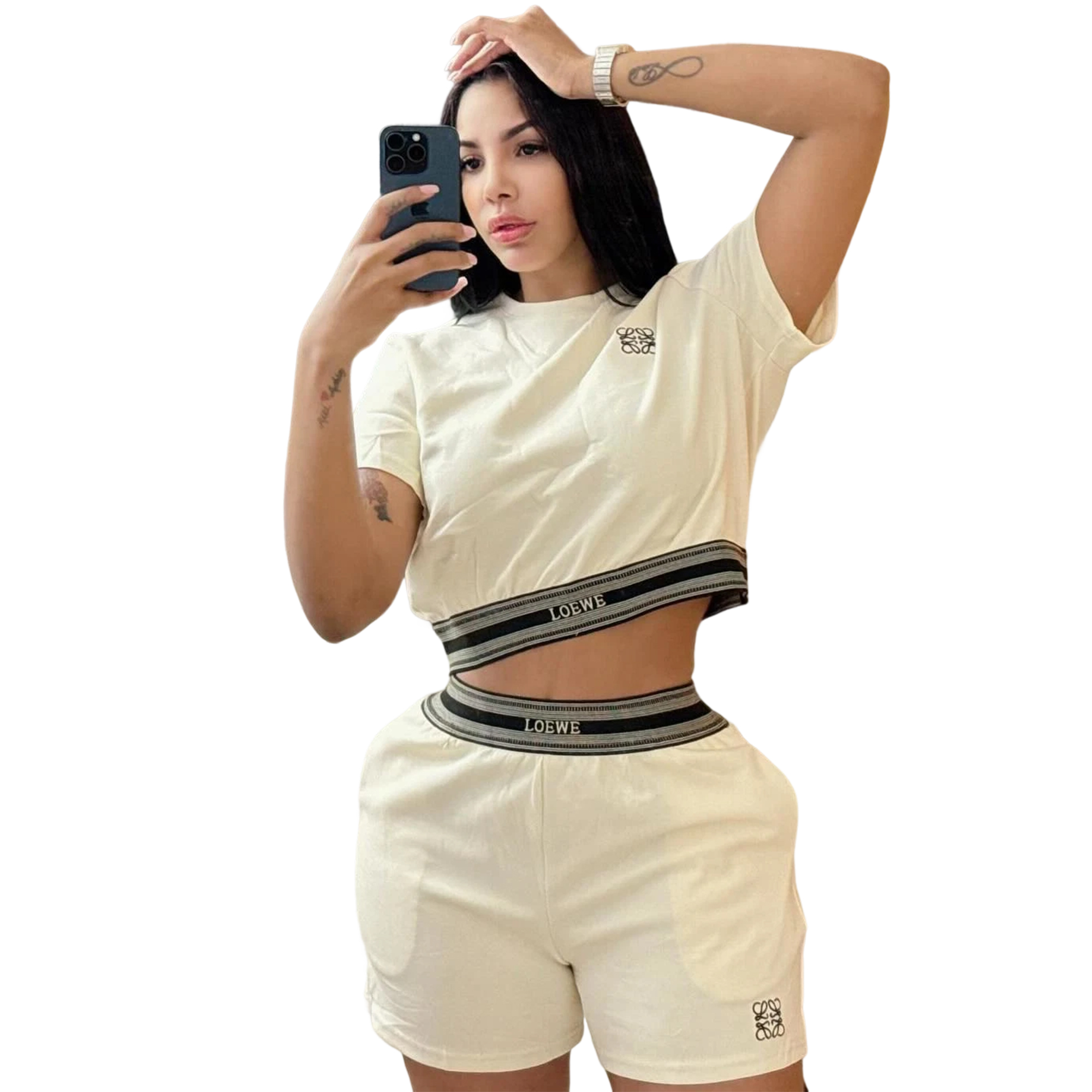 Women summer casual crop sports short-sleeved top and shorts two-piece set