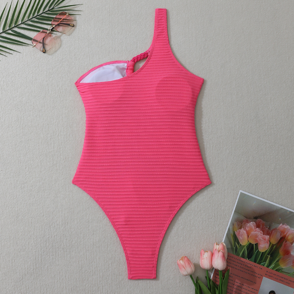 Women Solid Rope One Shoulder One-Shoulder Swimwear