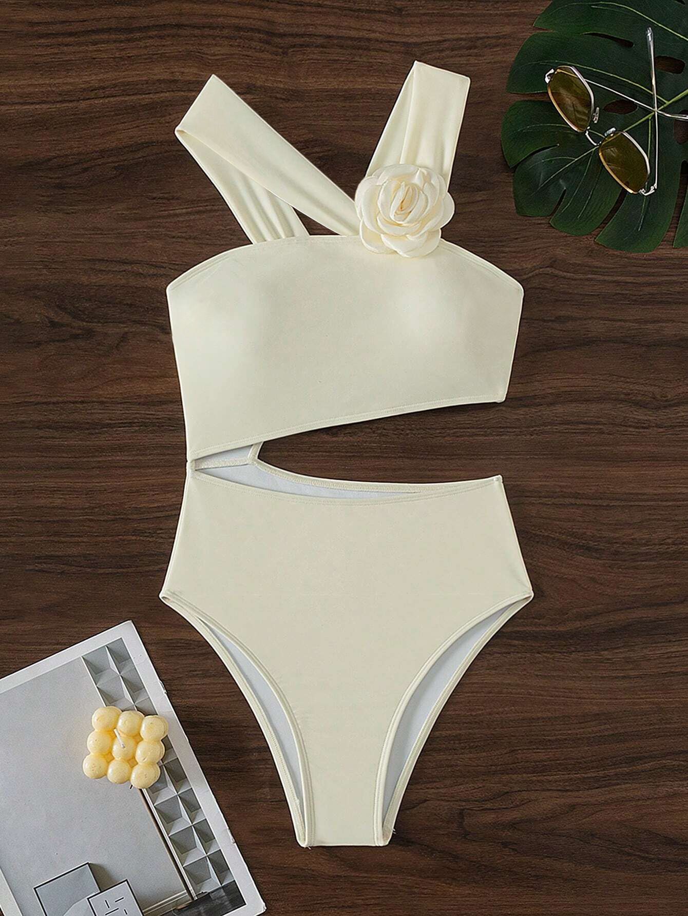 Women Sexy 3D Flower Hollow One-Piece Swimwear
