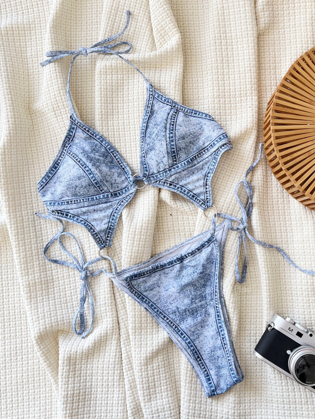 Women denim print one-piece Swimwear