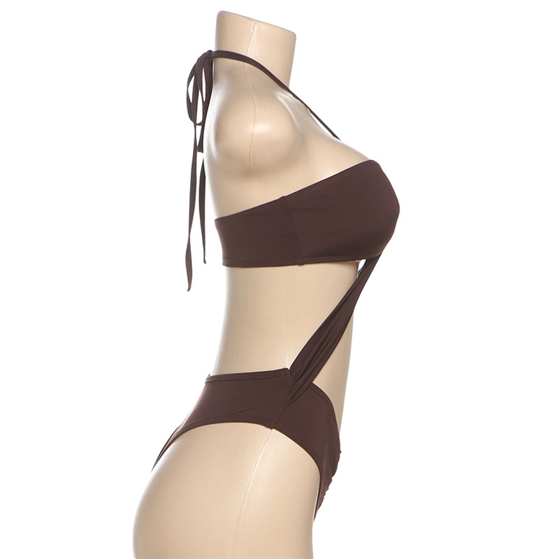 Women summer sexy Halter Neck Crop beach holidays solid one-piece swimwear