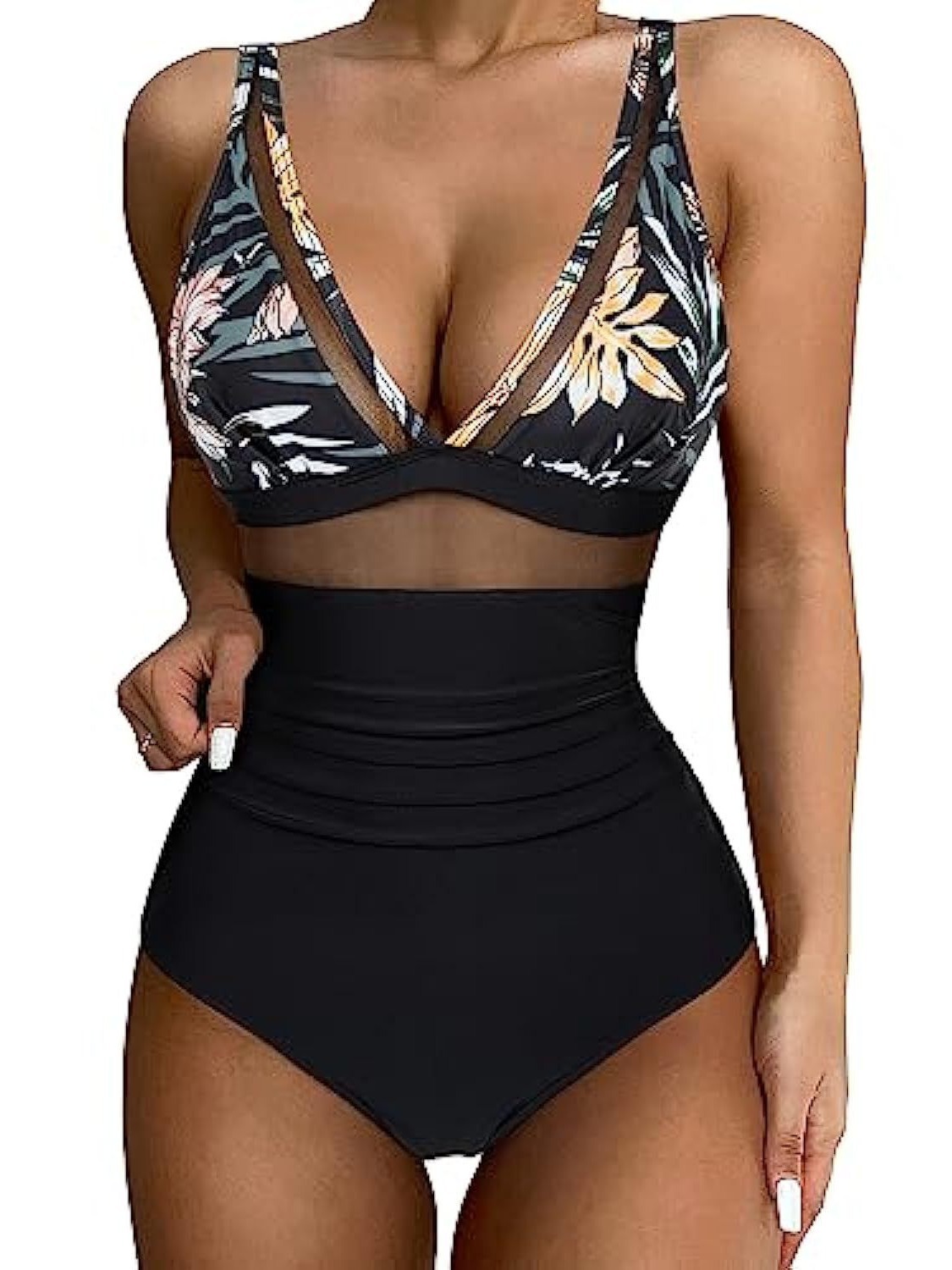 Women Mesh Printed One-piece Swimwear