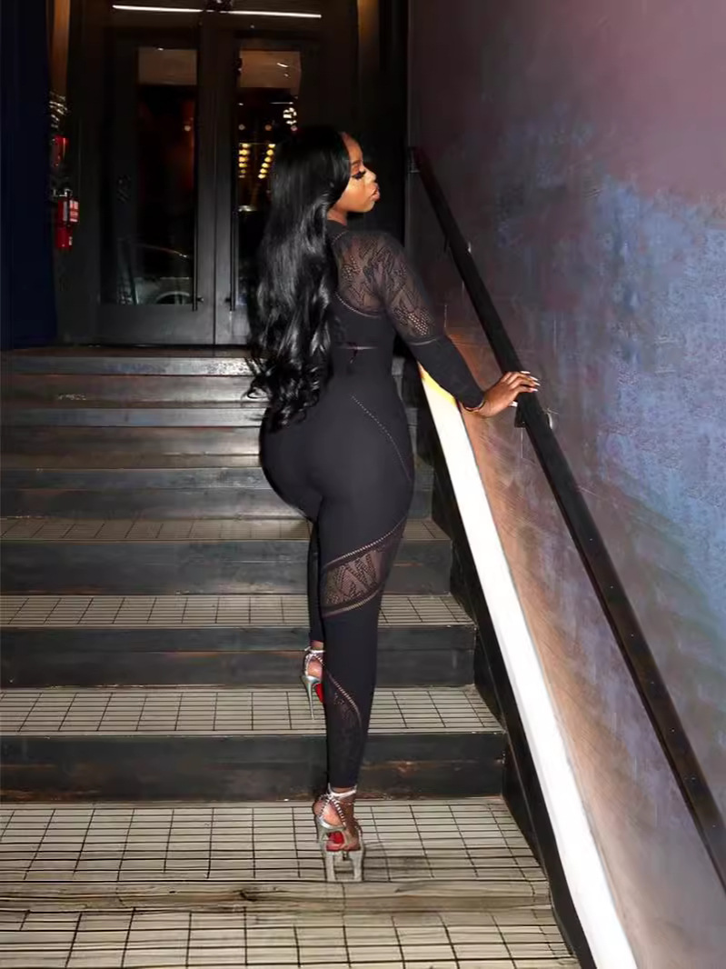 Women Fall Sexy Knitting Long Sleeve Jumpsuit
