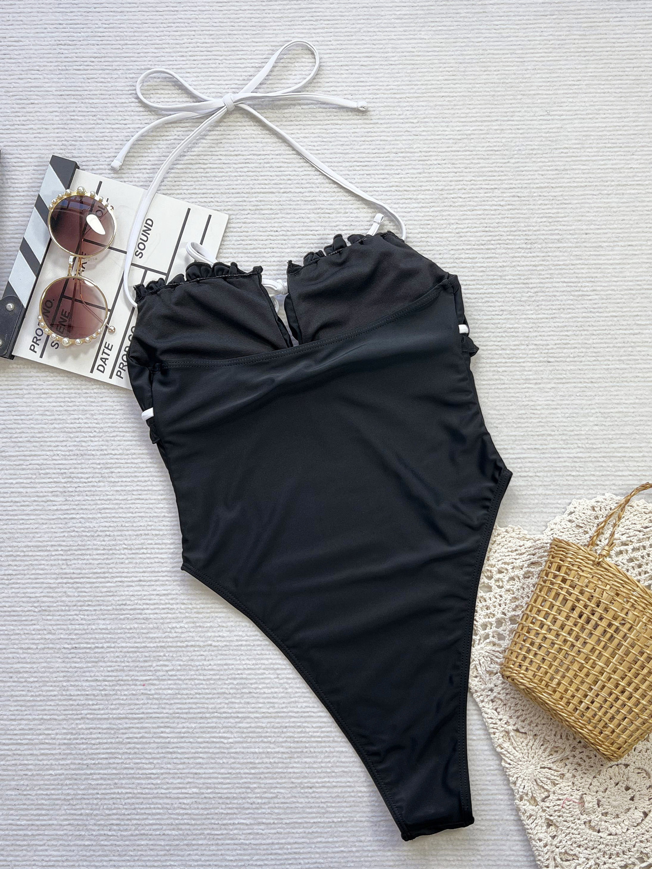 Women bikini bikini white and black contrast Strapless Lace-Up one-piece swimsuit