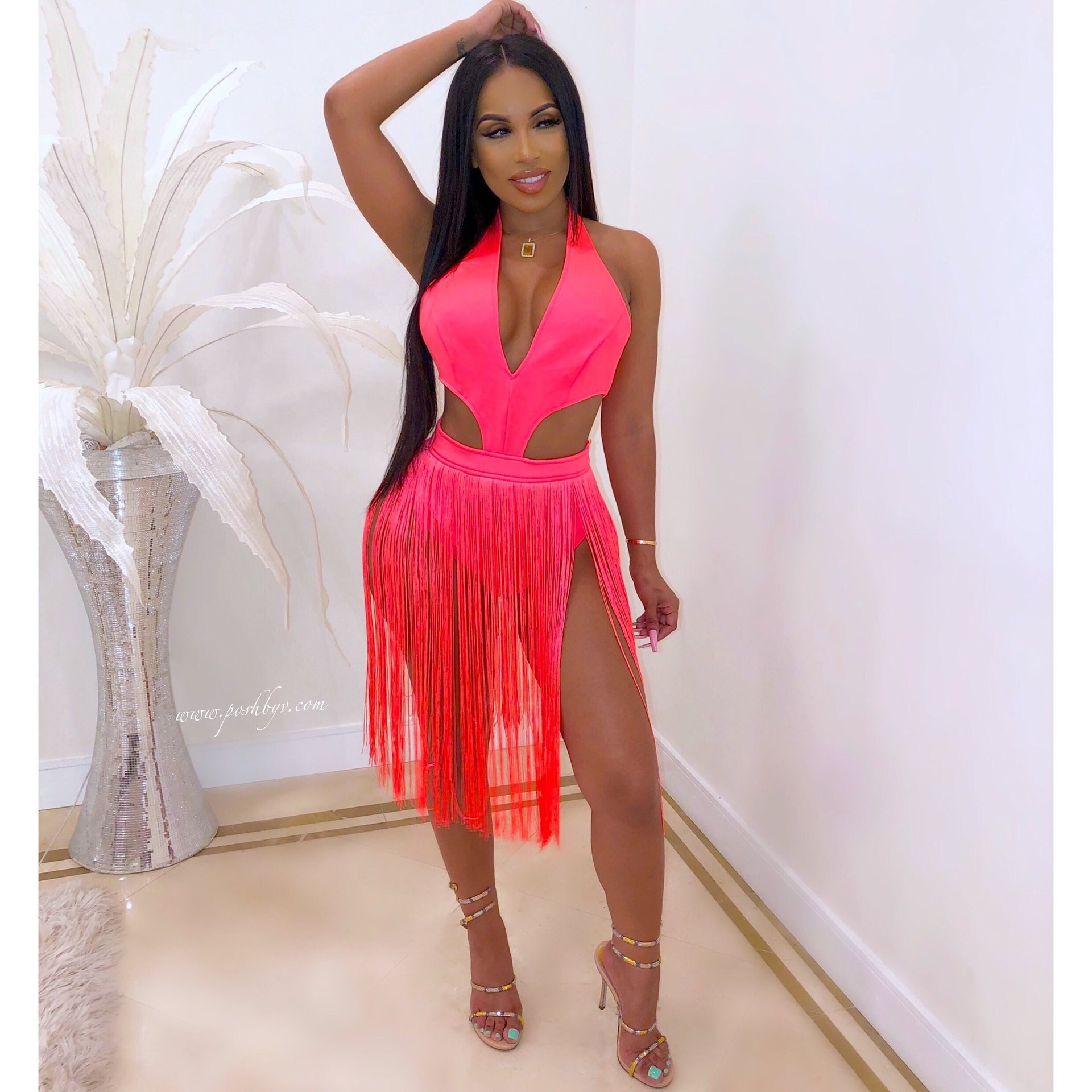 Women Sexy Tassel V-Neck One-Piece swimwear