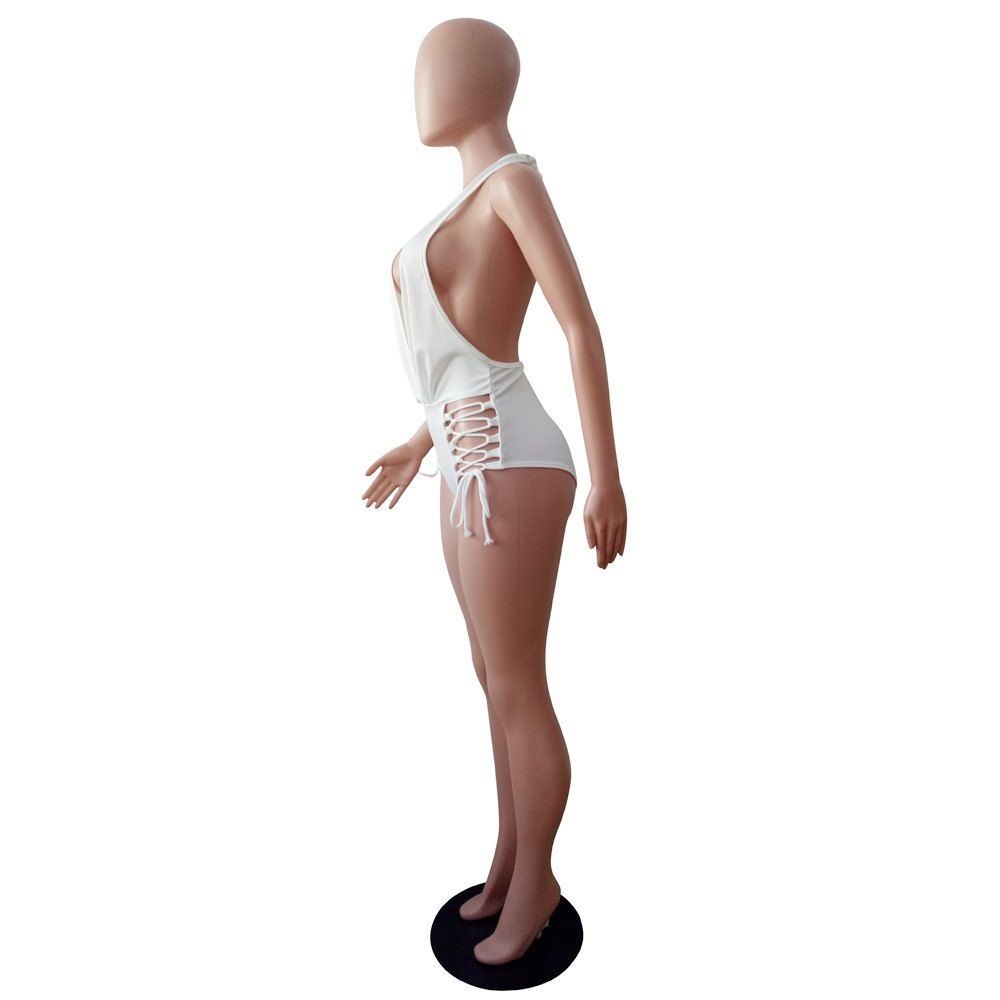 Women's Sexy Halter Neck Side Lace-up One-Piece Swimsuit