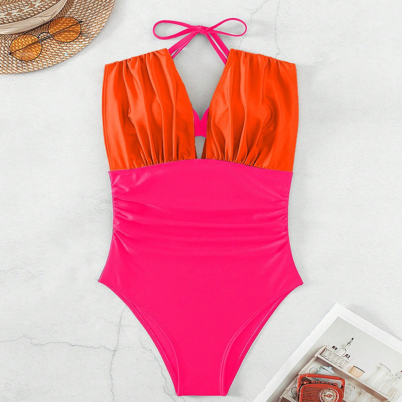 Women's Sexy Contrast Color V-Neck Women's Sexy One-Piece Swimsuit