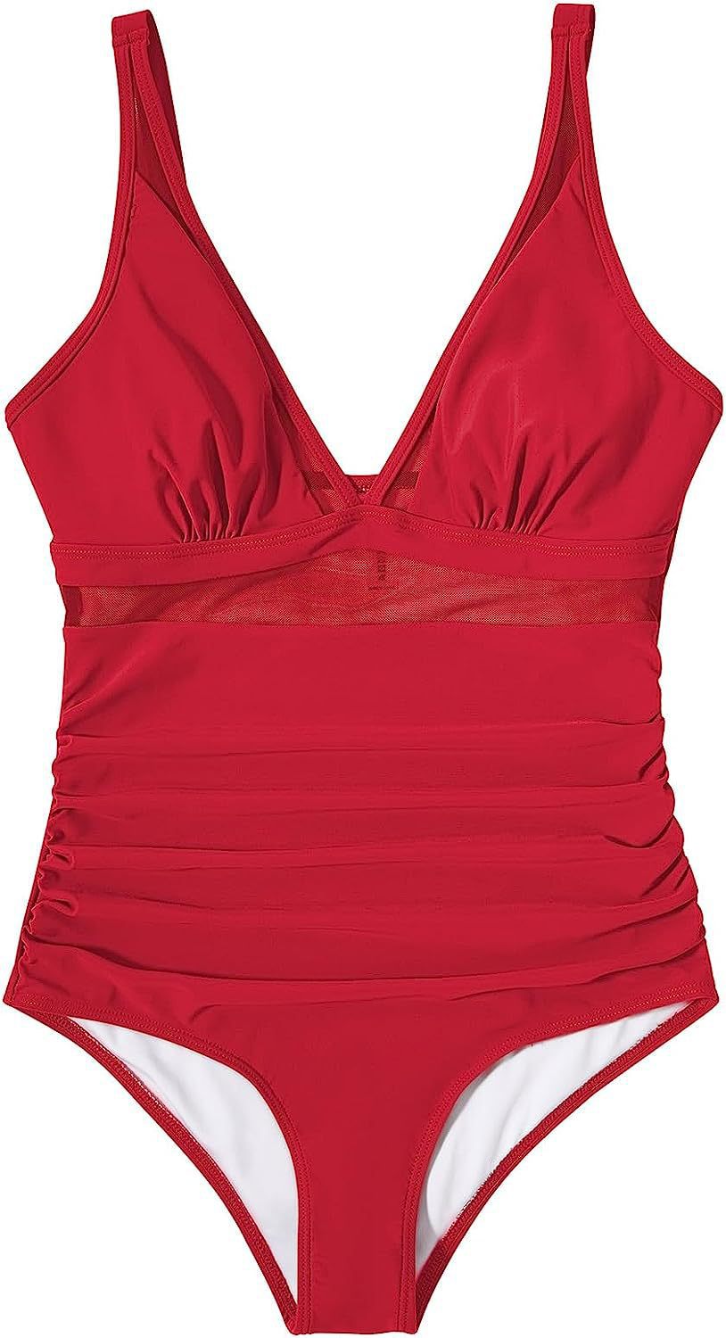 Women Mesh Printed One-piece Swimwear