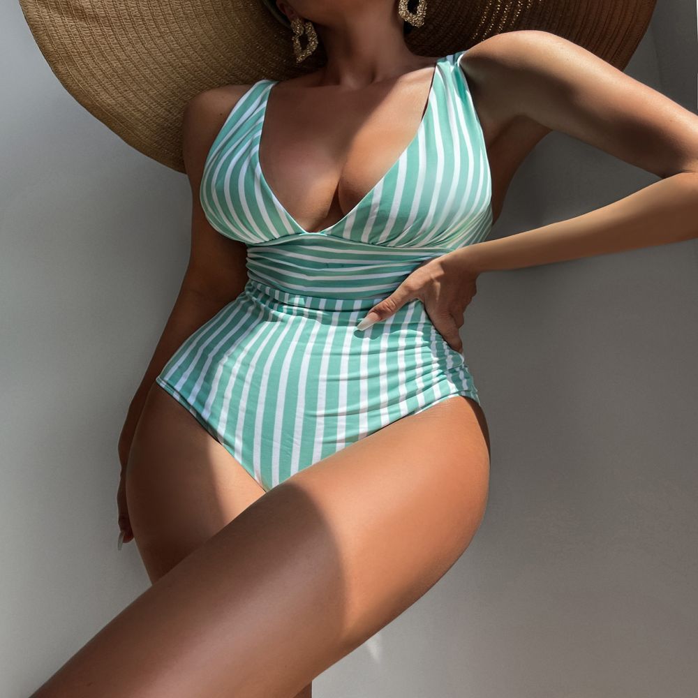 Women's One Piece Striped Swimsuit