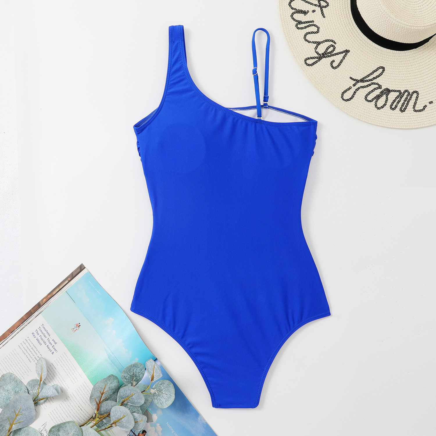 Patchwork Mesh Women's One-Piece Slash Shoulder Swimsuit